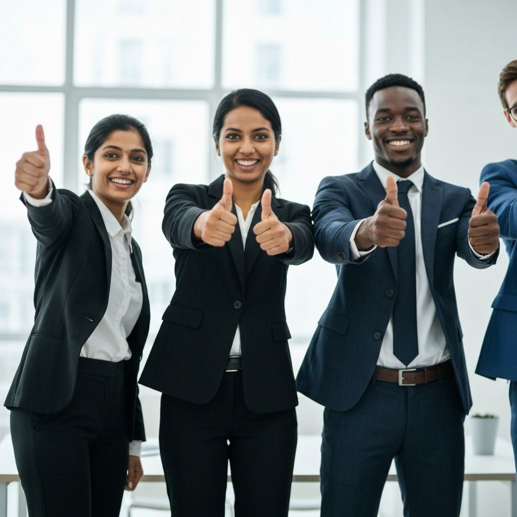 Business professionals giving thumbs up